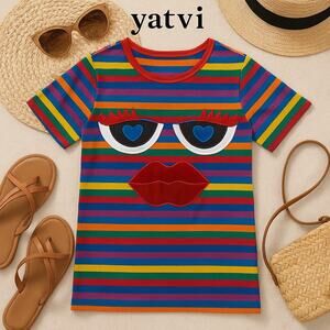 Yativi Rainbow Striped Shirt w/ Face Sz. S
